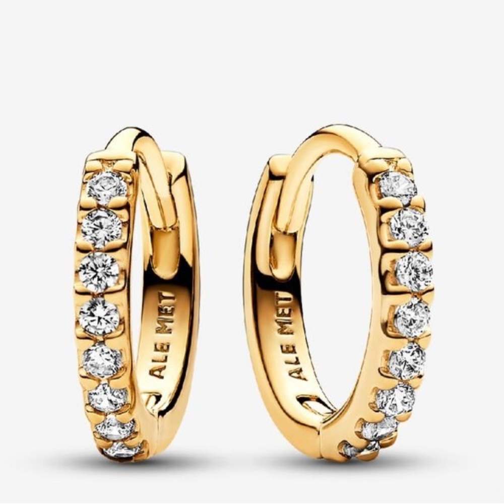 Pandora Yellow Gold Toned and CZ Mini Hoops